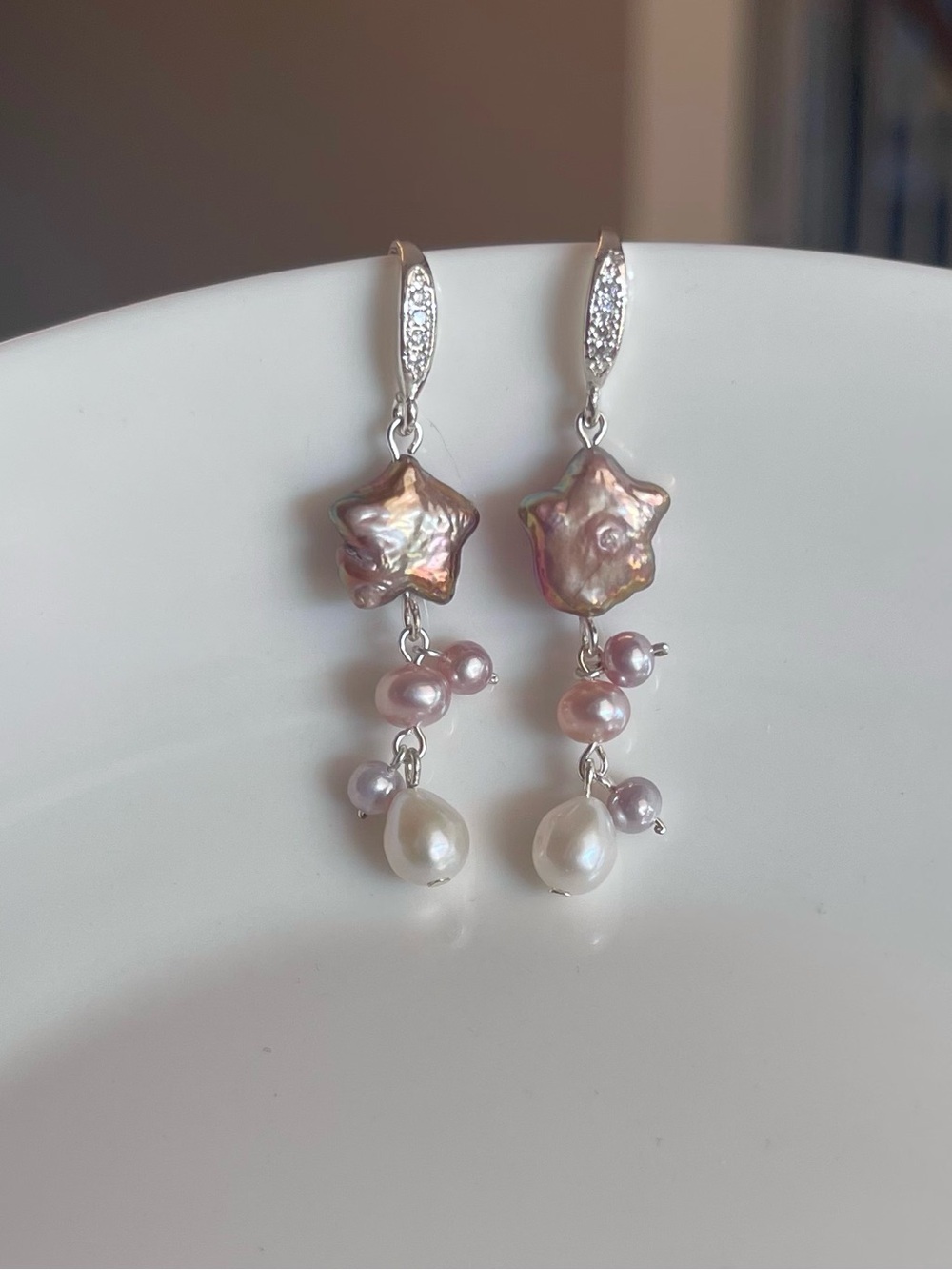 FREE_Pink Baroque Star Pearl Drop Earrings